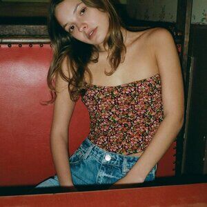 Zara Women's Black and Pink Floral Corset